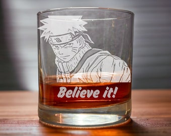 Custom Anime Whiskey Glass,  Anime Glass Cup, Your Favorite Anime Engraved into Glass - Anime Mug