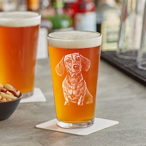 Custom Engraved Pint Glass with Your Dog&#39;s Photo - Engraved Gift for Pet Lovers, Amazing Beer Christmas Gift