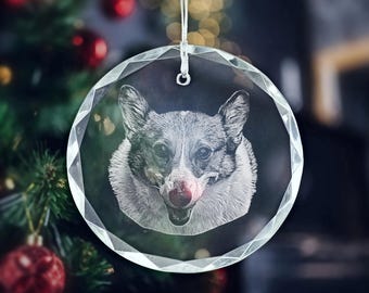 Personalized Pet Portrait Ornament – Engraved Pet Photo Glass Christmas Gift for Dog Owners & Cat Owners