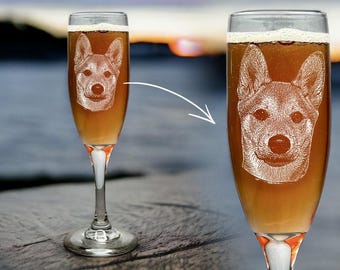 Stemmed Champagne Flute Personalized, Etching Family Photo or Pet, Etch Bridesmaid Gifts, pet memorial gift, pet memorial items