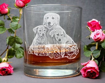 Custom Etched Whisky Glass with Pets, Family Portrait, Amazing Family Gifts, Gift for Mom, Personalized Valentines Gift