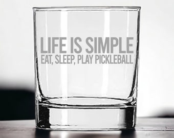 Pickleball Life Is Simple Whiskey Glass, pickleball sport gift glass, Pickle-ball Gift for Him, Gifts for Pickleball Players