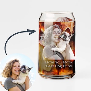 Custom Dog Coffee Can Glass, Dog Mom Glass Mug, Pet Beer Can Clear Glass Mug, Personalized Pet Portrait Cup Gift for Mothers Day