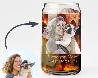 Custom Dog Coffee Can Glass, Dog Mom Glass Mug, Pet Beer Can Clear Glass Mug, Personalized Pet Portrait Cup Gift for Mothers Day