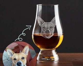 Pet Photo Engraving - Custom 6oz Glencairn Whiskey Glass for Pet Owners | Christmas Photo Etching