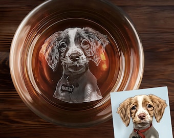 Personalized Dog Photo Whiskey Glass – Custom Etched Pet Portrait on Bottom – Unique Barware Gift for Pet Parents