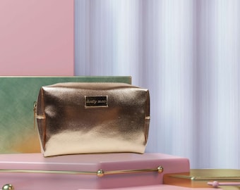 Cosmetische, make-up tas, clutch, roségouden make-up tas, rose, stijlvol, slank, compact, vuilbestendig, waterdicht, reisformaat make-up tas,