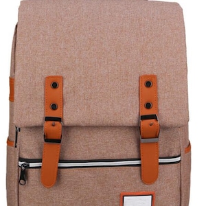 Sac à dos en toile, sac à dos bronzé et orange, imperméable à l’eau, compartiment pour ordinateur portable, unisexe, sac à dos de soutien des épaules, sac à dos à main