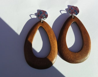 Wooden teardrop earrings - Walnut earrings - Dangle earrings - Natural wood earrings - Boho earrings - Handmade in the UK - Olany