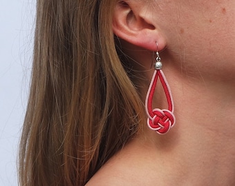 Knot earrings - Red dangle earrings - Teardrop earrings - Corded earrings - Made in the UK - Olany