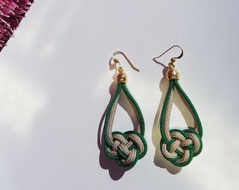 Knot earrings - Green dangle earrings - Teardrop earrings - Corded earrings - made in the UK - Olany