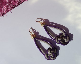 Knot earrings - Purple dangle earrings - Teardrop earrings - Corded earrings - Made in the UK - Olany