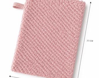 Pink Cotton Wash Mitt, Pink Soap Pouch, Reusable Bath Glove