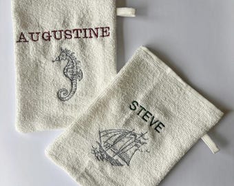Guante de baño de algodón con bordado, franela de baño, bolsa de jabón, guante de lavado para cumpleaños o baby shower