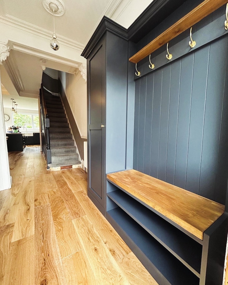 Handmade Compact Mudroom Bench with Shoe Storage & Coat Rack image 3