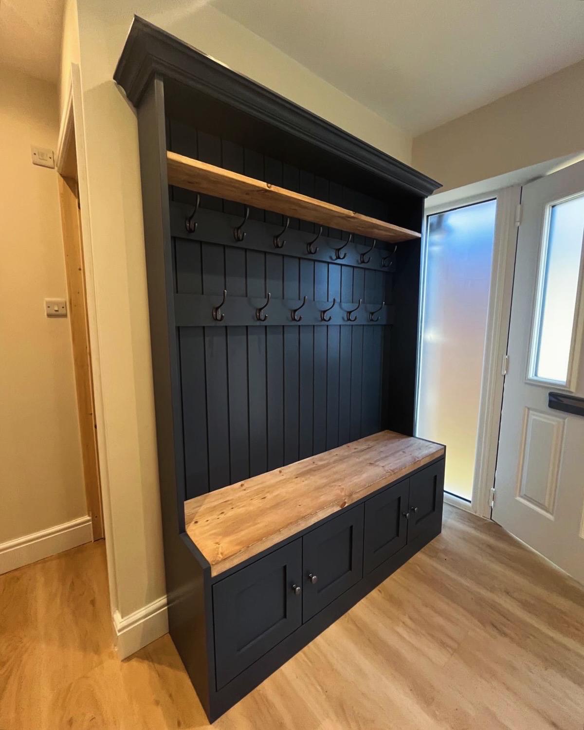 Handmade Hallway Bench With Coat Rack & Shoe Storage - Painted