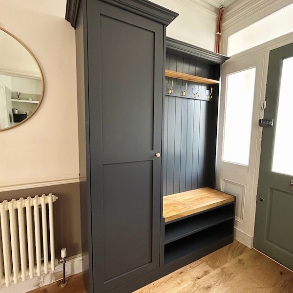 Handmade Compact Mudroom Bench with Shoe Storage & Coat Rack