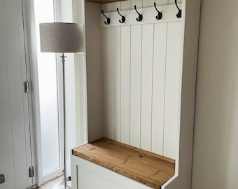 Hallway Storage Bench, Painted Monks Bench, Shoe Storage, Coat Rack