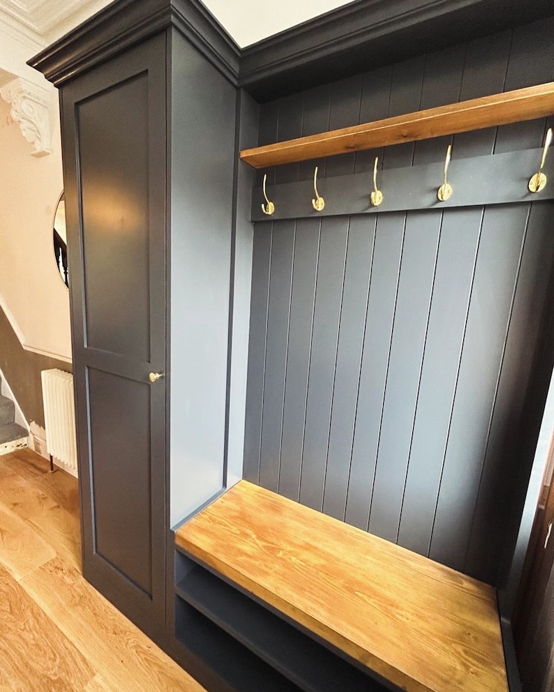 Handmade Compact Mudroom Bench with Shoe Storage & Coat Rack image 4