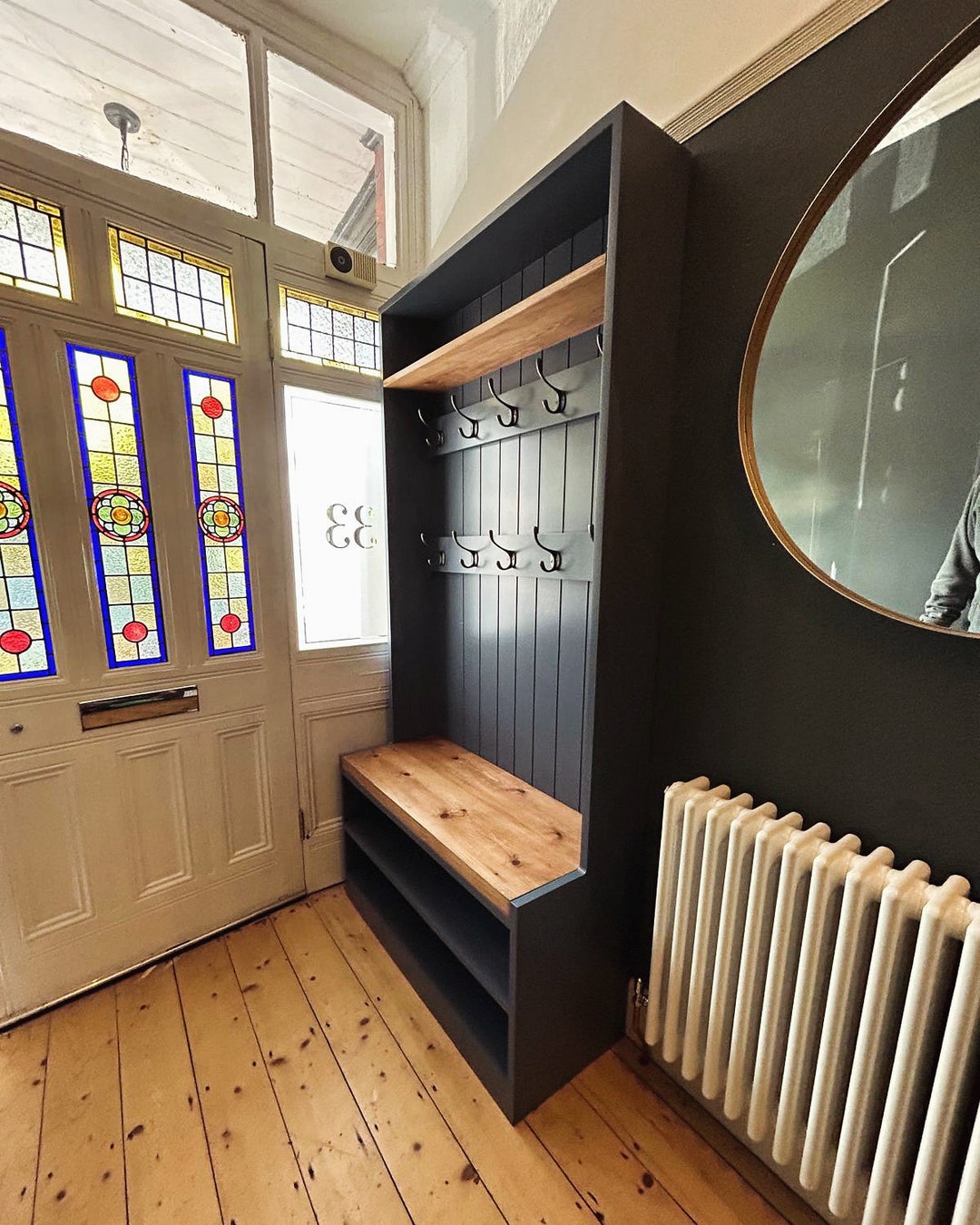 Handmade Painted Hallway Bench With Shoe Storage Coat Rack