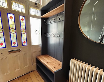 Handmade Painted Hallway Bench with Shoe Storage & Coat Rack