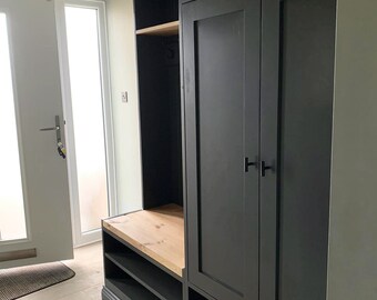 Boot Room Double Cupboard & Hallway Bench, Hallway Shoe and Coat Storage, Mudroom Furniture, Custom sizes available