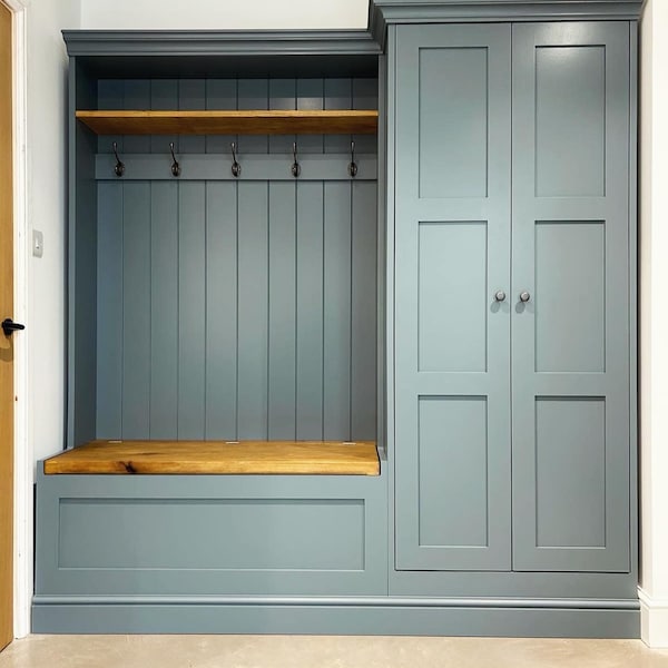 Decorative Boot Room Double Cupboard & Hallway Bench, Hallway Shoe and Coat Storage, Mudroom Furniture, Custom sizes available