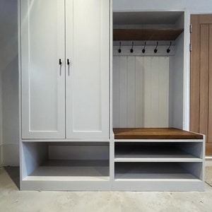 Handmade Painted Mudroom Bench with Shoe Storage & Coat Rack