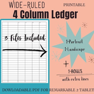 WIDE RULED Simple Column Ledger Checkbook Accounting page PDF