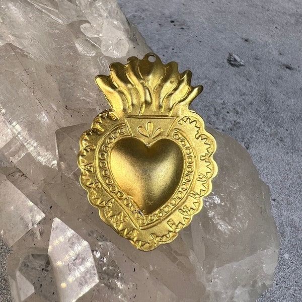 Bronze, Silver, Matte Gold Vermeil Milagro ex Voto Heart Charm/Pendant