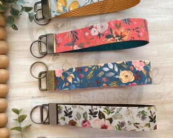Faux Leather and Cork Key Fob Wristlets: Lemon Floral/ Floral Keyfobs