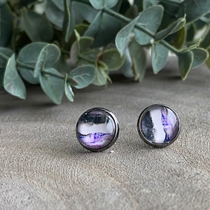 Purple Black Marble 10mm stud Earrings