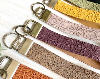 Embossed Faux Leather Key Fob Wristlets Leather keychain Plum Navy Olive Taupe Mint Mustard Cream Keyfob