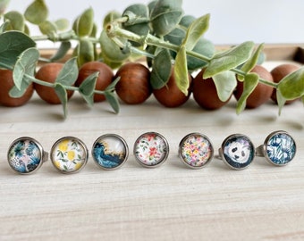 Blue Green Palm Leaf// Lemon// Blue Gold Marble//Red Floral// Summer Floral//Panda Floral// Blue Floral Multi 10mm Stud Earrings