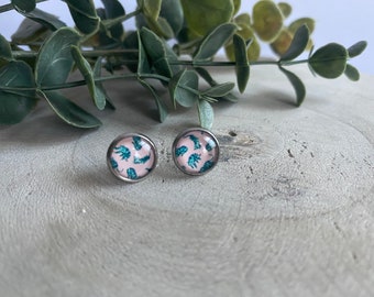 Light Pink/ Teal Tigers 10mm stud Earrings