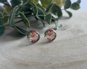 Green //Coral Floral 10mm stud Earrings