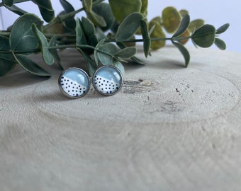 Light Blue // Black White polka 10mm stud Earrings