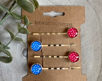 Red and Blue Star Bobby Pin Set// Bobby Pins// Antique Bronze Bobby Pin Set