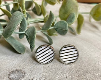 12 mm Black & white stripe studs Stud Earrings stripe studs