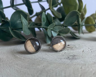 Black Stripe and Woodgrain 10mm stud Earrings