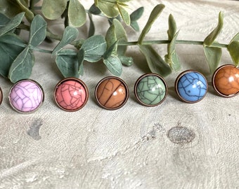 Marble 12mm Stud Earrings//White Marble/ Green Marble/ Red Marble/ Pink Marble/ Blue Marble// Gifts for her