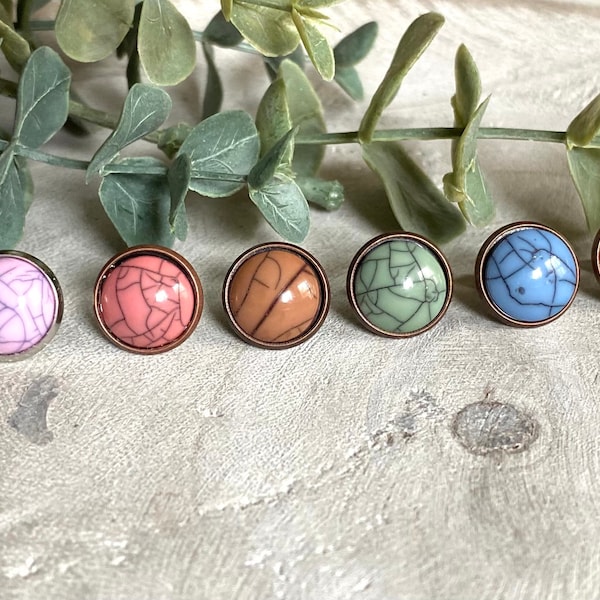 Marble 12mm Stud Earrings//White Marble/ Green Marble/ Red Marble/ Pink Marble/ Blue Marble// Gifts for her