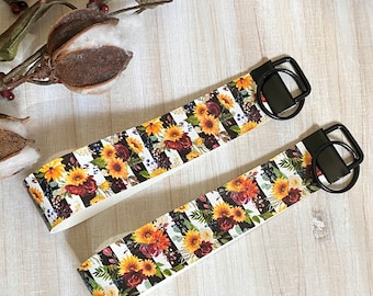 Fall Floral and Stripe Key Fob, keychain, key fob, floral keychain, floral key fob