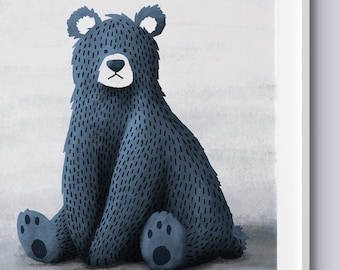 Dream Big Bear Nursery Print | Dierenkwekerij Print | Kinderdagverblijf kunst | Scandinavische kwekerij | Blue Boy Kinderdagverblijf | Berenprint