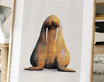 Walrus Nursery Print - Arctic Walrus wall art for children's bedroom | Walrus polar nursery poster