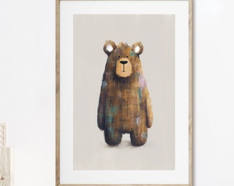 Bear Nursery Print (Neutral) - Woodland Theme Nursery | Animal Prints | Nursery Decor | Woodland Nursery | Scandi Nursery | Bear Wall Art