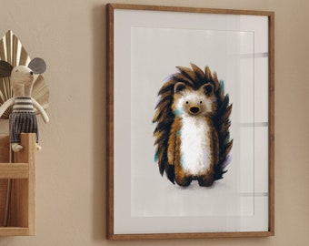 Hedgehog Nursery Print: Scandi Woodland Art Poster