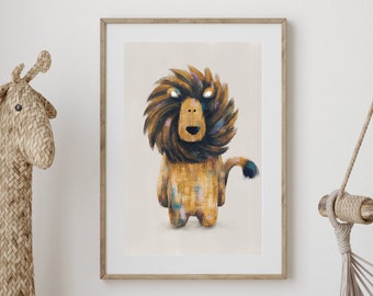 Rory the Lion Neutral Nursery Print - Safari Theme Scandi Wall Art for Childrens Bedrooms & Nurseries