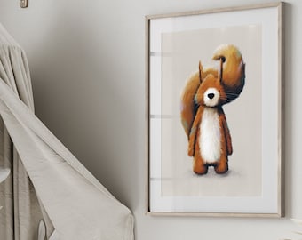 Children's Squirrel Print - Forest Friend Squirrel Nursery Print | Scandi style Squirrel wall-art | Baby Squirrel Nursery Art
