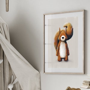 Children&#39;s Squirrel Print - Forest Friend Squirrel Nursery Print | Scandi style Squirrel wall-art | Baby Squirrel Nursery Art